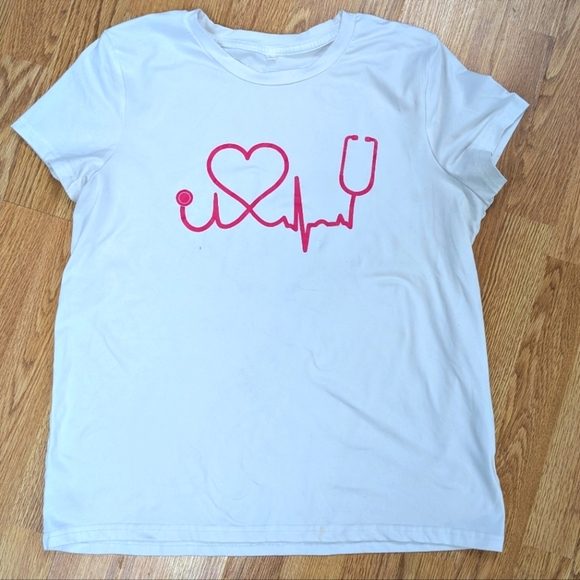 Women's Pastel Pink Jogger Style Scrub Pants - FREE WHITE HEARTBEAT ECG Shirt - Picture 4 of 4